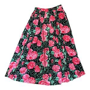 Anthropology Moon River Black Pink Floral Midi Skirt Pockets Lined NWT Sz‎ M